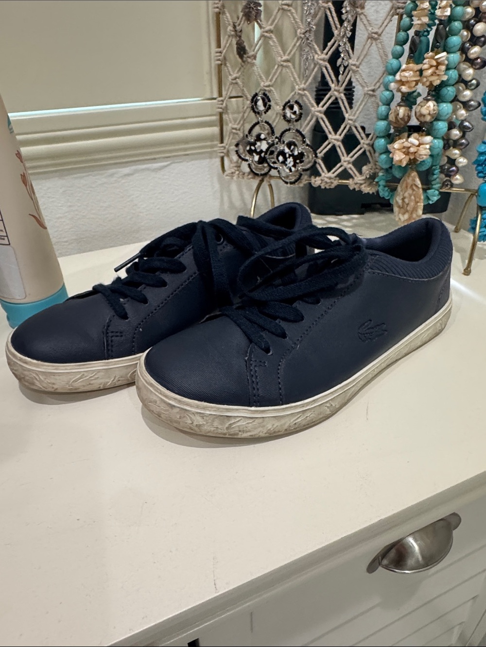 Lacoste Kids Navy Blue Lace-Up Sneakers